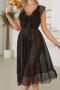 sexy slight stretch lace patchwork bow backless babydoll(no thong)_Black