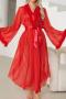 sexy slight stretch feather decor sparkling with belt nightgown sleepwear_Black_Red