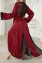 sexy non-stretch satin mesh patchwork with belt robe sleepwear_Black_Rose Red
