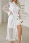 sexy non-stretch solid satin tassel with belt robe sleepwear_Black_White