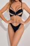 sexy slight stretch 4 colors with underwire padded bras sets_Black