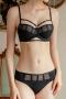 sexy slight stretch 4 colors hollow with underwire padded bras sets_Black