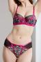 sexy slight stretch 4 colors stitching leopard with underwire padded bras sets_Black_White_Magenta