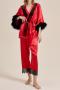 sexy non-stretch satin stitching lace with belt three-piece set sleepwear size run small_Pink_Red
