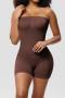 sexy high stretch solid color detachable shoulder strap playsuit shapewear_Black_Brown