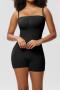 sexy high stretch solid color detachable shoulder strap playsuit shapewear_Black
