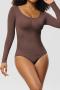 high stretch solid color seamless one piece shapewear_Black_White_Brown