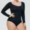 high stretch solid color seamless one piece shapewear_Black