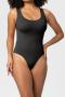 high stretch solid color crew neck seamless slimming shapewear_Black