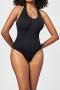 high stretch solid color halter-neck body shaping bodysuit shapewear_Black