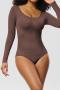 high stretch 4 colors solid color crew neck slimming shapewear_Black_White_Light Pink_Brown