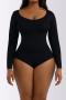high stretch 4 colors solid color crew neck slimming shapewear_Black