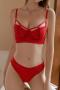 sexy slight stretch 3 colors see-through lace hollow with underwire bras sets_Black_White_Red
