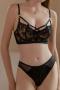 sexy slight stretch 3 colors see-through lace hollow with underwire bras sets_Black