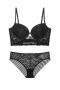 slight stretch stitching lace glossy breathable with underwire padded bras sets_Black