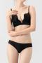 stretch solid color glossy gather traceless with underwire padded bras sets_Black