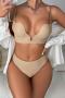 stretch solid color v-neck gather with underwire padded bras sets_Black_White_Nude