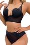 stretch 3 colors stitching mesh with underwire backless padded bras sets_Black