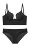stretch traceless glossy gather backless with underwire padded bras sets_Black