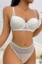 stretch stitching mesh gather support with underwire padded bras sets_Black_White