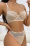 stretch stitching mesh gather support with underwire padded bras sets_Black_White_Yellow_Beige