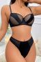 stretch 4 colors gather anti-sagging with underwire padded bras sets_Black
