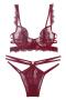 sexy slight stretch lace see-through underwire two-piece set_Black_White_Rose Red