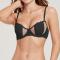 sexy plus size slight stretch lace see-through underwire gather thin bra_Black
