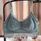 plus size slight stretch lace v-neck gather padded triangle bra size run small#2_Haze Blue