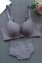 plus size stretch solid color with underwire padded bras sets size run small#1_White_Gray
