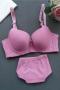 plus size stretch solid color with underwire padded bras sets size run small#2_Black_Pink
