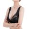 plus size stretch 3 colors stitching lace front buckle padded bras#1_Black