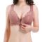 plus size stretch 3 colors stitching lace front buckle padded bras#2_Gray_Pink