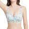 plus size slight stretch mesh flower batch printing traceless padded bras_Black_Pink_Sky Blue