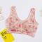 plus size slight stretch mesh flower batch printing traceless padded bras_Black_Pink