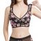 plus size slight stretch mesh flower batch printing traceless padded bras_Black