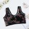 plus size slight stretch flower batch printing mesh gather padded bras_Black