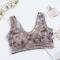 plus size slight stretch flower batch printing mesh gather padded bras_Black_Gray