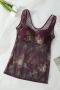 plus size slight stretch long mesh flower batch printing padded bras_Black_Rose Red
