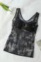 plus size slight stretch long mesh flower batch printing padded bras_Black