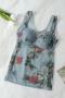 plus size slight stretch long mesh flower batch printing padded bras_Black_Rose Red_Sky Blue