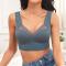 plus size stretch 6 colors solid color traceless padded bras_Black_Dark Gray