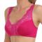 plus size stretch solid color lace breathable padded bras_White_Magenta