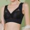 plus size slight stretch 5 colors solid color lace v-neck padded bras_Black