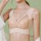 plus size slight stretch 5 colors solid color lace v-neck padded bras_Black_Pink_Rose Red_Green_Beige