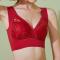 plus size slight stretch 5 colors solid color lace v-neck padded bras_Black_Pink_Rose Red