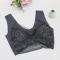 plus size stretch 6 colors stitching lace gather padded bras_Black_Dark Gray