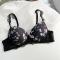 plus size stretch floral batch printing lace trim with bra rim gather padded_Black
