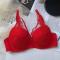sexy plus size slight stretch solid color thin large breast push up lift bra_Red