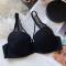 sexy plus size slight stretch solid color thin large breast push up lift bra#1_Black